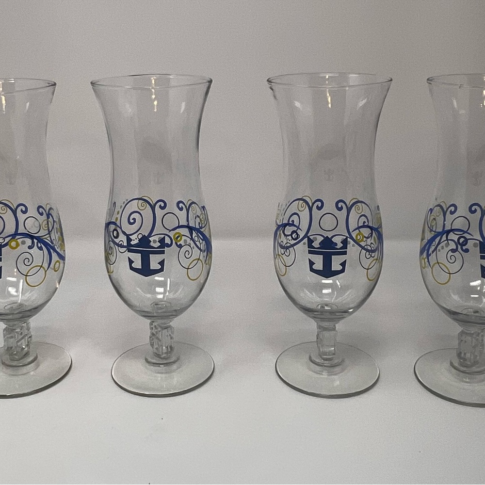 Vintage Royal Caribbean Cruise Lines Hurricane Glasses Anchor Logo Set of 4